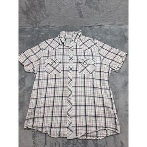 Mossimo Supply Co. Western Plaid Pearl Snap Button Down Shirt Mens Sz L White SS
